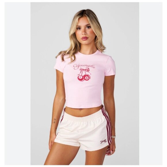 Youngla W401 Vintage Baby tee Womens Small Pink Cherry Graphic Casual Cute - Picture 1 of 4